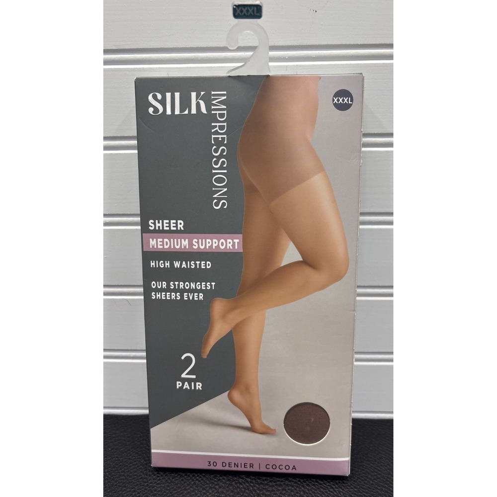 Silk Impressions Womens Sheer Medium Support Tights Pantyhose 2 Pair Cocoa XXXL